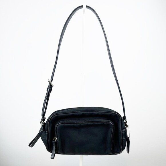 Coach Twill Leather Mercer Black Zip Travel Camera Shoulder Bag 7433 - Picture 1 of 16